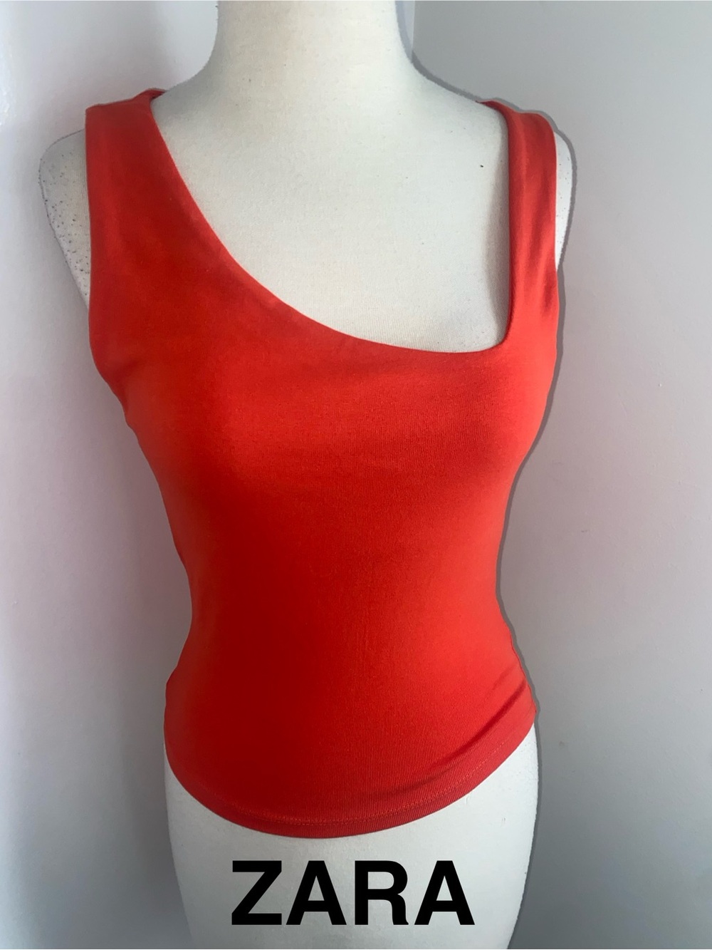 ZARA Orange-Red Asymmetrical One-Shoulder Tank - Size M - NEW